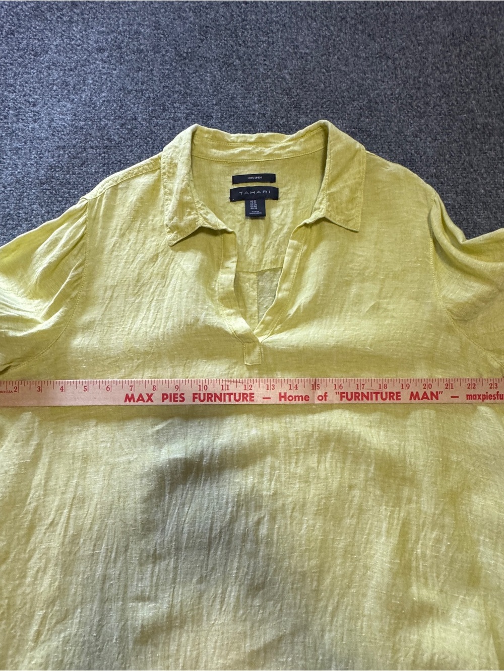 Tahari 100% Linen Tunic Top 1X Lemon Yellow Roll Tab Sleeve V Neck Relaxed - Picture 11 of 12